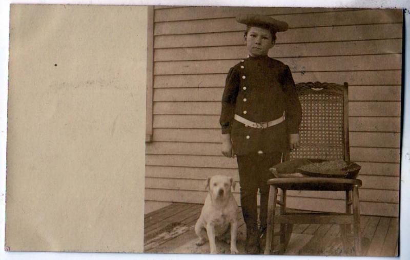 RPPC, Boy in Uniform with a Dog