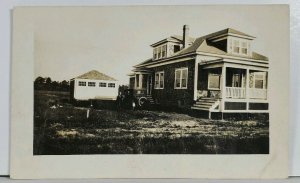 Rppc View of Shore House Woman with Car Real Photo Postcard L16