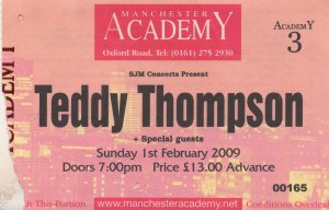 Teddy Thompson 2009 Manchester Folk Rock Live Rare Ticket