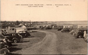 Postcard ME York Harbor Libby's Oceanside Camp Trailer Park Classic Car 1940s K1