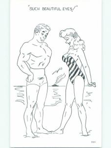 Pre-1980 Risque Comic SEXY BEACH GIRL LOOKING DOWNWARD AB7071