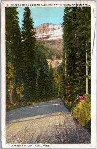 postcard MT Logan Pass Highway showing Garden wall, Glacier National Park