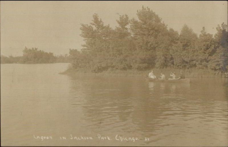 Chicago IL Boating on Lagoon Jackson Park c1910 Real Photo Postcard