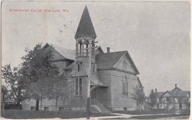 Wisconsin WI Postcard 1910 RICE LAKE Presbyterian Church Building