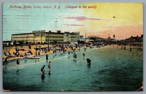 Postcard Coney Island NY c1910 Parkway Baths Largest In The World Ocean Bathers