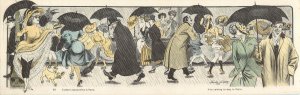 Double Length Postcard S/A Sager Art Deco Its Raining In Paris 88 Girls Show Leg