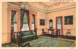 Vintage Postcard 1930's Banquet Hall Mt. Vernon Virginia VA Linen