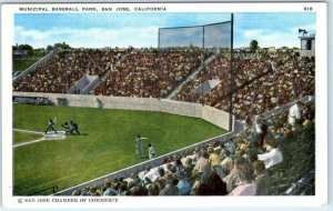 SAN JOSE, California CA ~ MUNICIPAL BASEBALL PARK ca 1940s Linen Postcard