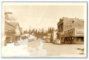 1942 Cafe Hardware Clothing Store Street Forks Washington WA RPPC Photo Postcard