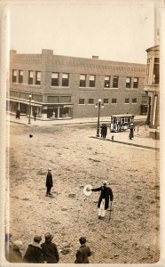 Man with Spinning Hand Performing Popcorn Wagon Stores Real Photo Postcard