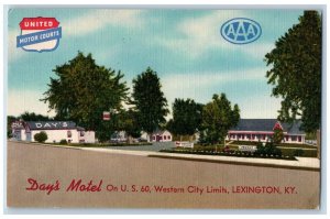 c1940's Day's Motel & Restaurant Entry Way Cottages Lexington Kentucky Postcard