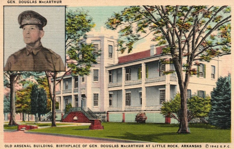 Vintage Postcard 1930's Old Arsenal Gen. Douglas MacArthur Birthplace Arkansas