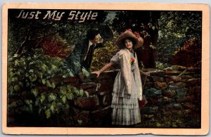 Just My Style, Sweet Couple Lovers, Man Admire Beautiful Woman, Vintage Postcard