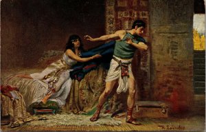 Vtg Joseph & Potiphar's Wife by R Leinweber Genesis 39 Holy Scripture Postcard