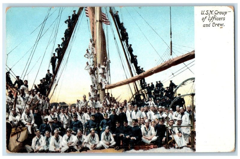 c1905 Picture Crowd Marines USN Group Officers Crew Vintage Unposted Postcard