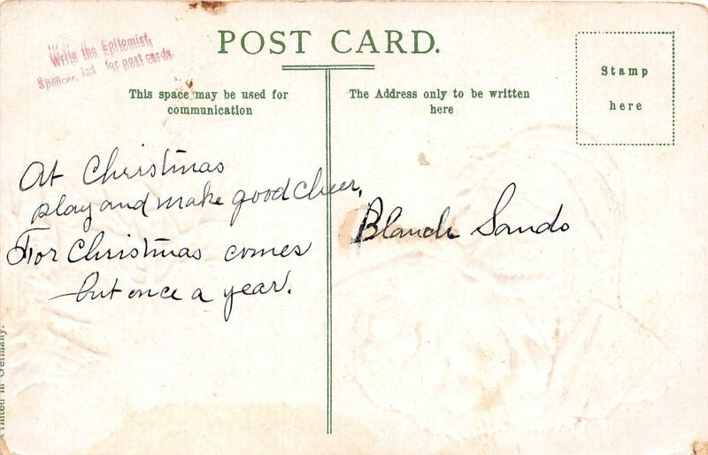 F25/ Santa Claus Merry Christmas Postcard c1910 Brown Suit Snow 2