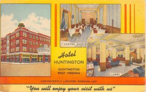 HOTEL HUNTINGTON West Virginia Roadside ca 1940s Linen Vintage Postcard