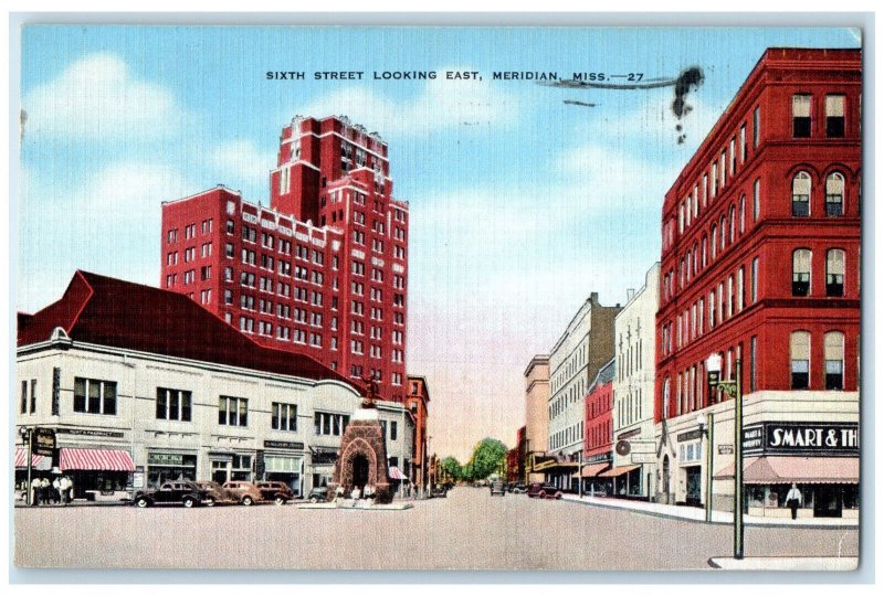 1939 Meridian Mississippi MS Sixth Street Looking East Vintage Posted Postcard