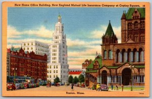 Postcard Boston Massachusetts MA Copley Square Trinity Church Linen