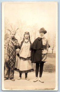c1910's Native American Indian Costumes RPPC Photo Posted Antique Postcard