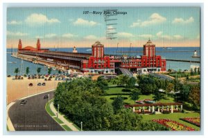 1942 Largest Commercial Pier Navy Pier, Chicago Illinois IL Cancel Postcard