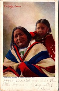 Postcard Sioux Indian Eagle Feather and Papose~2428