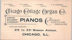 1880s Chicago Cottage Organ Co Pianos Wabash Avenue Chicago IL Business Card Ad