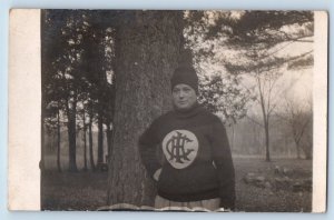 Iowa City Iowa IA Postcard RPPC Photo Woman Wearing School Sweater 1909 Antique