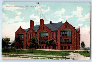 1910 Green Bay Wisconsin Postcard East Side High School Exterior View Building