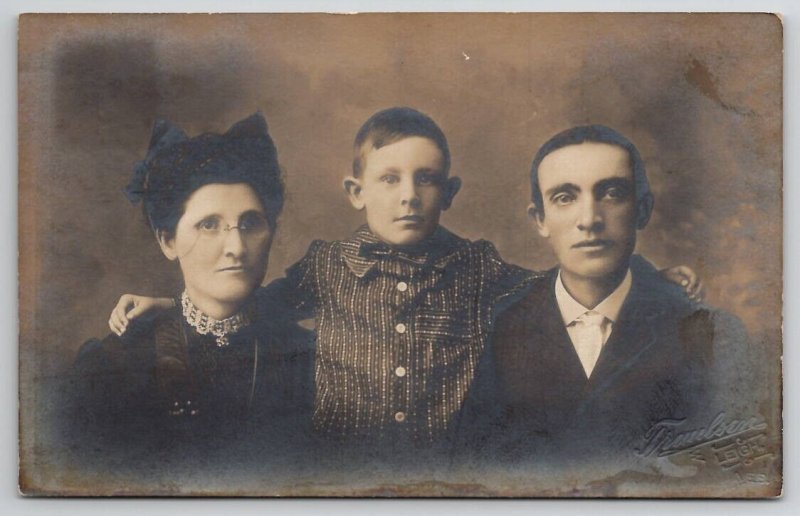 Leigh NE RPPC Edwardian Family Studio Portrait Mother Lace Collar Postcard V22