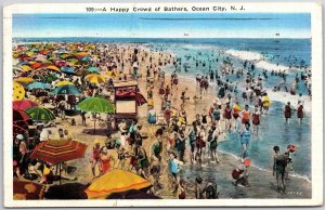 1940's Happy Crowd Of Bathers Ocean City New Jersey NJ Posted Postcard