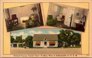 Linen Postcard Orchard Terrace Tourist Court on US 40 in Clayton, Indiana