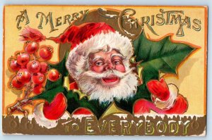 1911 Christmas Santa Claus Holly Berries Embossed Fresno California CA Postcard