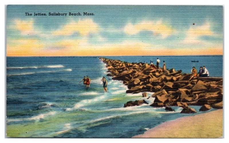 Mid-1900s The Jetties, Salisbury Beach, MA Postcard