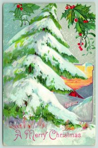 Christmas~Heavy Snow Laden Evergreen Tree~Rural Sunset~Barn~Holly Berry~Germany