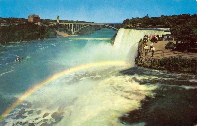 AMERICAN FALLS FROM GOAT ISLAND Niagara Falls NY Rainbow Bridge Vintage Postcard