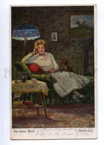 190073 WWI Woman w/ Letter DACHSHUND by MAILICK Vintage PC