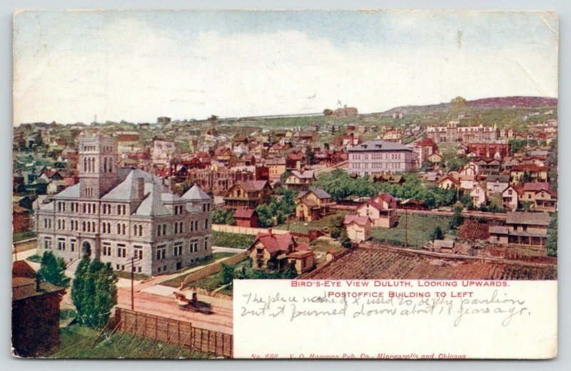 Duluth Minnesota~Birdseye Upwards~Post Office & Beyond~Homes~Garden~1910 PC 