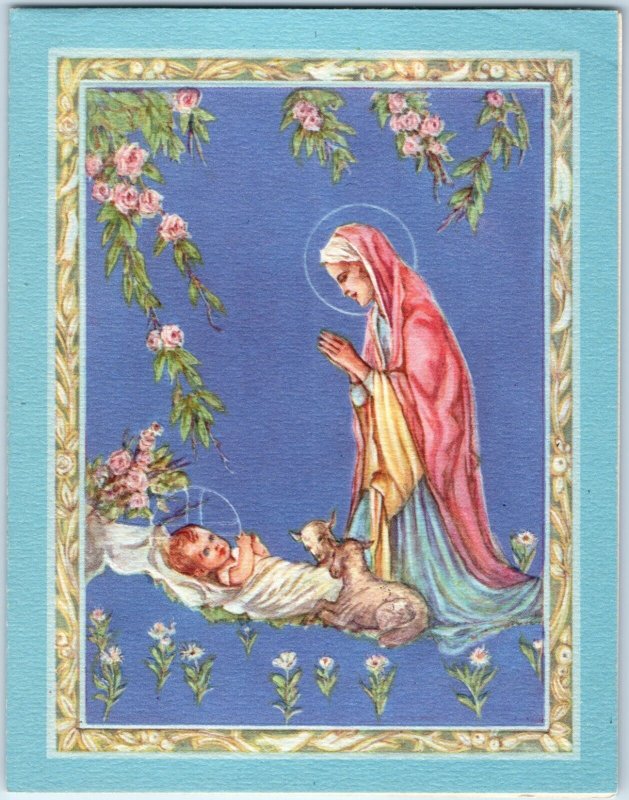 c1930s Cute Baby Jesus Christmas Greetings Card Mary Lamb Jefferies Manz Vtg 5A