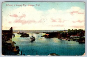 Entrance To Oswego River, Oswego New York, 1910 Postcard, Knightington Ont DPO