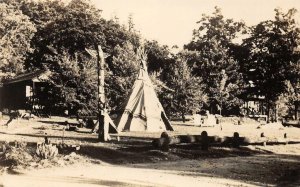 RPPC INDIAN CLIFF Totem Pole Tipi Concord/Machester NH Roadside Vintage Postcard