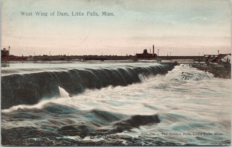 Little Falls MN West Wing of Dam c1915 RPO Postcard F28