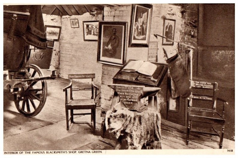 Interior Of The Famous Blacksmiths Shop Scotland Black And White Postcard