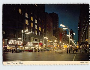 Postcard State Street at Night, Chicago, Illinois
