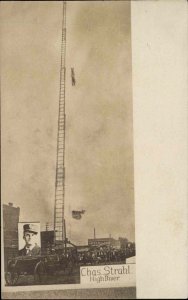 High Dive Act Traveling Circus Charles Strahl Diving c1910 Real Photo Postcard