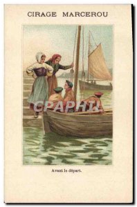 Old Postcard Advertisement Shoe Polish Marcerou Before departure Boat Boat