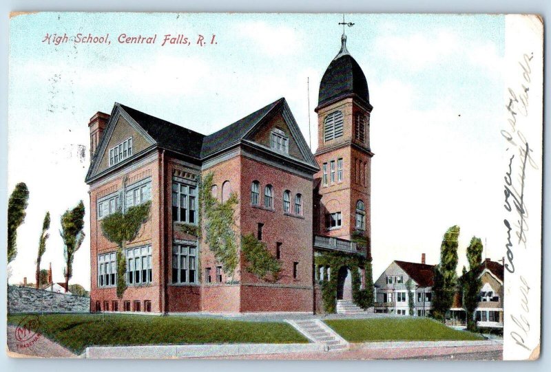 1906 High School Building Campus Tower Steps Central Falls Rhode Island Postcard