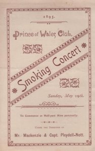 London Prince Of Wales Club Smoking Musical Victorian 1895 Theatre Programme