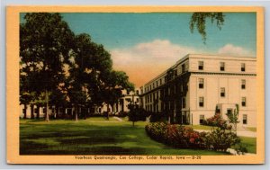 Cedar Rapids Iowa~Voorhees Quadrangle Coe College~Vintage Linen Postcard