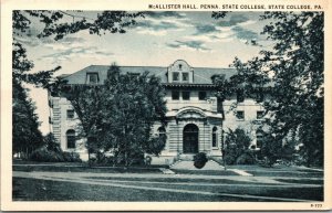 Vtg 1930's Mcallister Hall Penna State College Pennsylvania PA Linen Postcard
